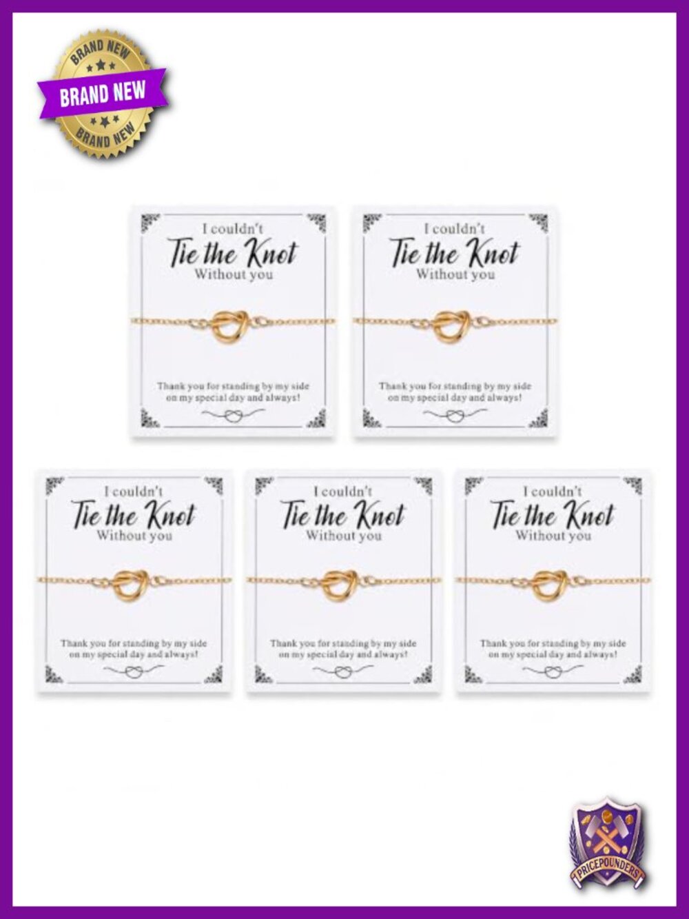 Bridesmaid Gift Bracelet Set of 5 Tie the Knot Thank You Keepsake Stainless